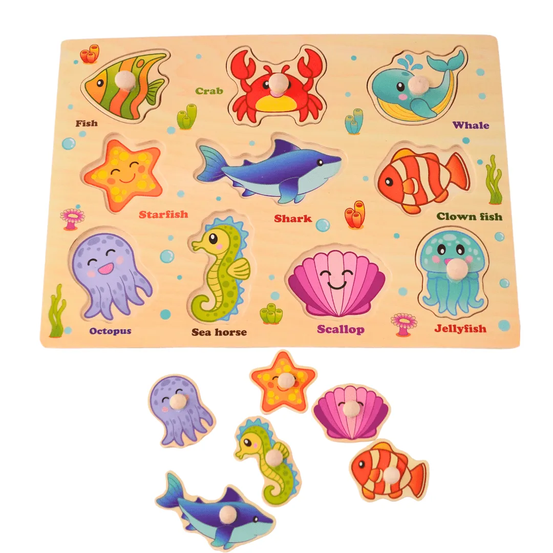2 in 1 Marine Animals Wooden board with pins   Whiteboard, marker