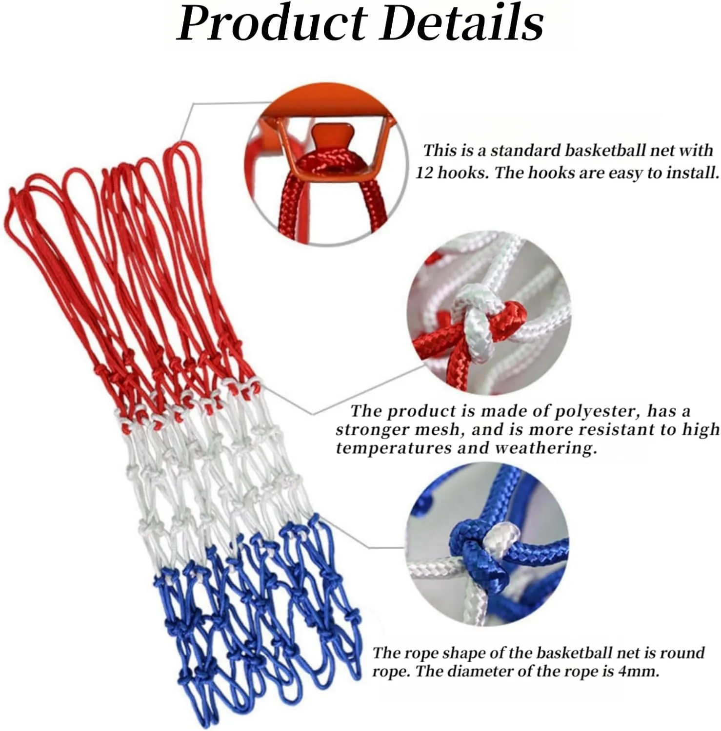 2 Pack Heavy Duty Basketball Net Replacement,2025 Upgrade Heavy Duty Basketball Net, All Weather Anti Whip,12 Loops Fits Standard Indoor or Outdoor Rims