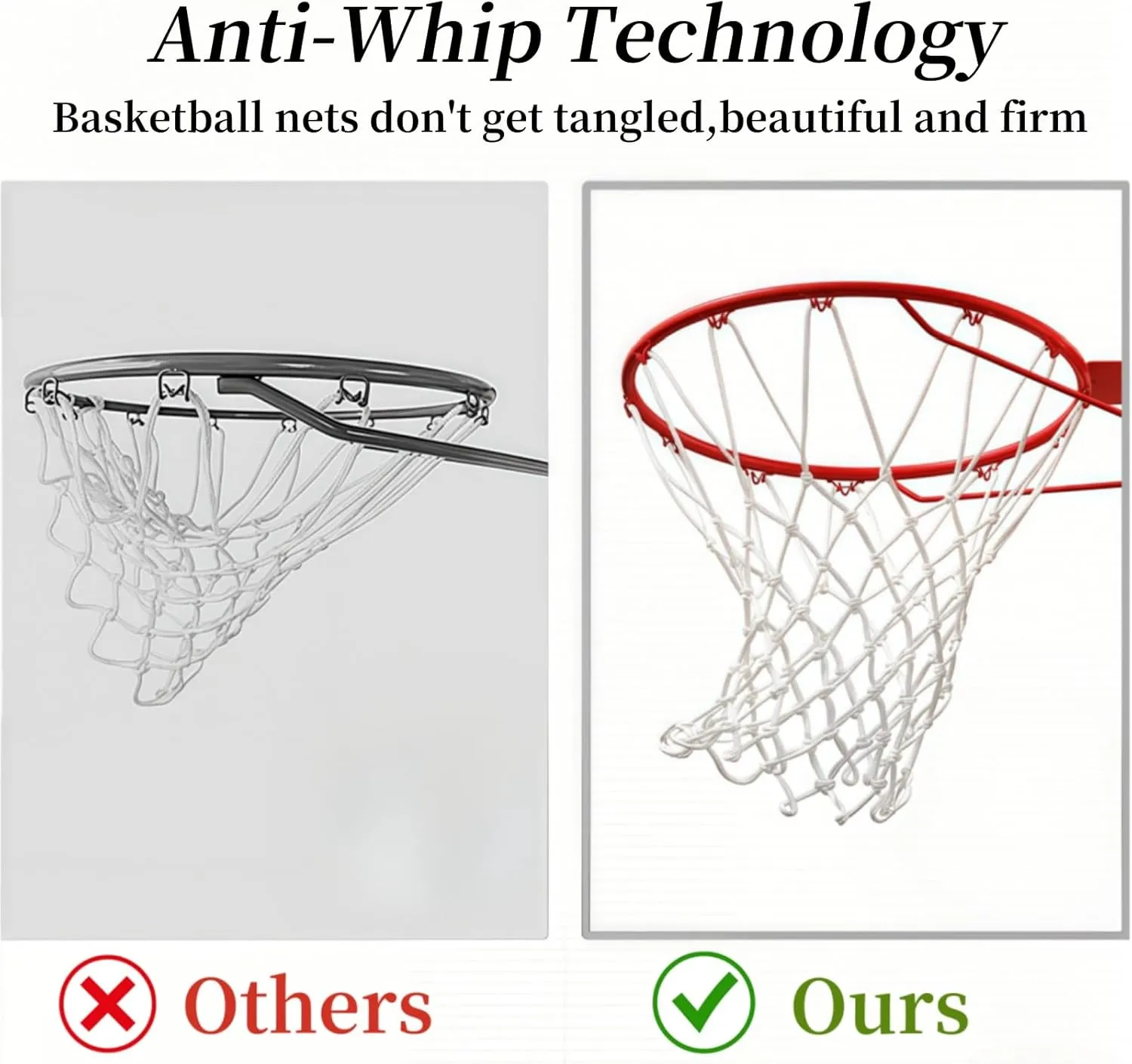 2 Pack Heavy Duty Basketball Net Replacement,2025 Upgrade Heavy Duty Basketball Net, All Weather Anti Whip,12 Loops Fits Standard Indoor or Outdoor Rims