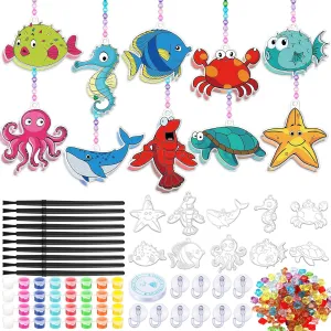 30 Sets Marine Animal Suncatchers Window Art Kits, DIY Sun Catchers Bulk Crafts Paint Your Own Window Sea Ocean Animal Ornaments for Boys Girls Classroom Home Party Birthday Activity Decor