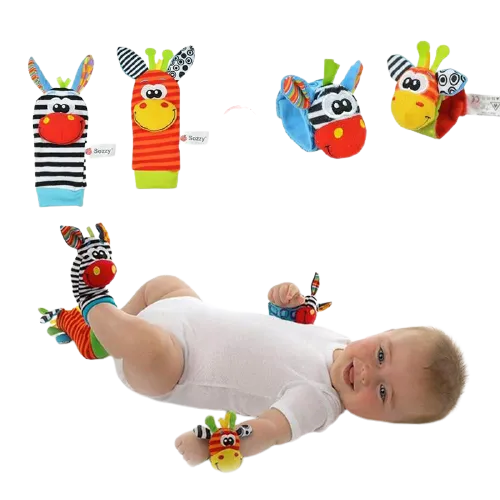 4 Piece Set Cartoon Foot Wrist Rattle Baby Educational Toys