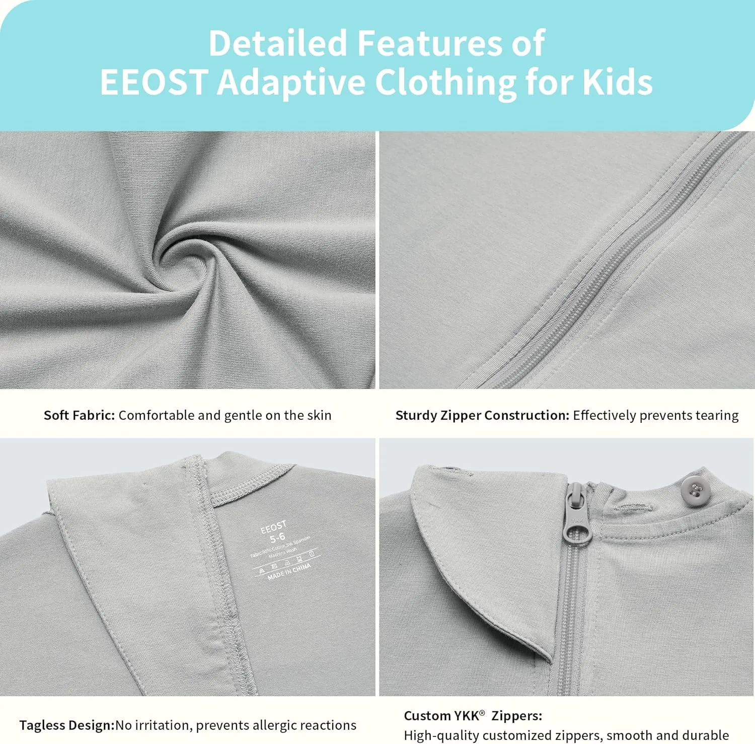 Adaptive Clothing for Kids Special Needs Autism Sensory Jumpsuit Anti-Strip Romper with Back Zipper Sizes 3-16 Years