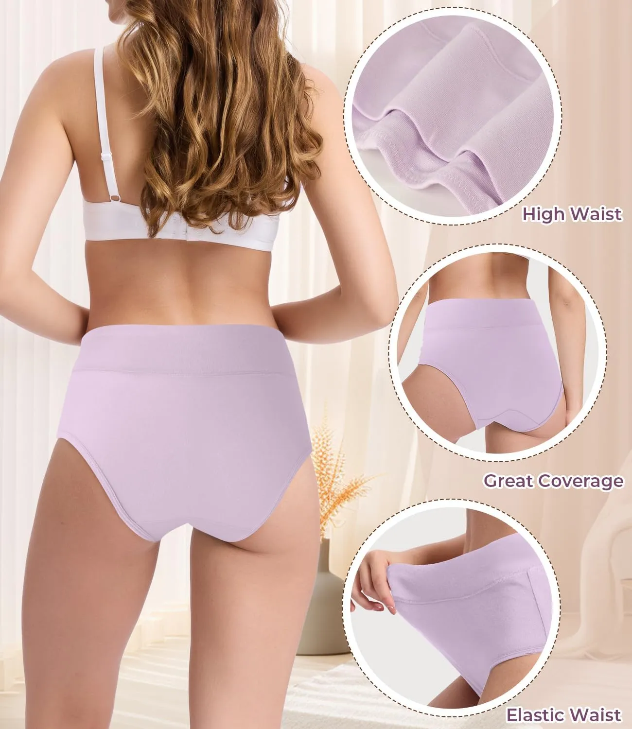 BAMBOO COOL Women's Underwear High Waisted Briefs Full Coverage Soft and Breathable Panties, 5-Pack