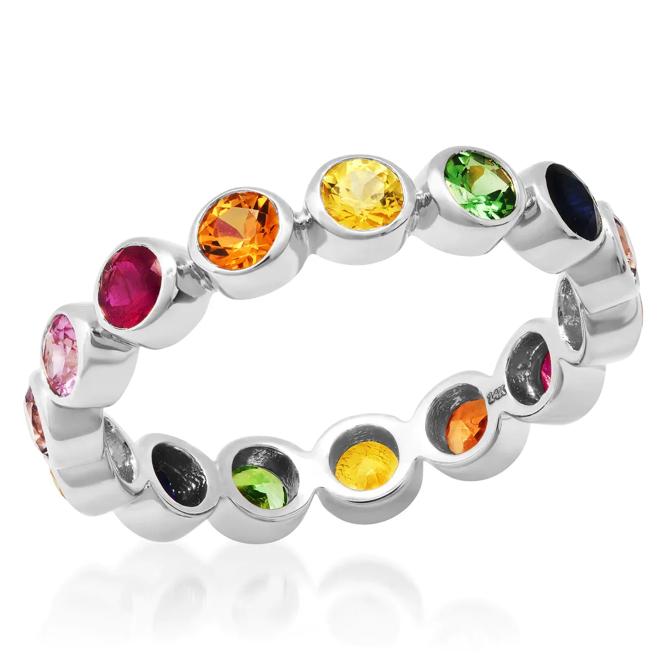 Bezel Set Diamond or Rainbow Eternity Band Ring
