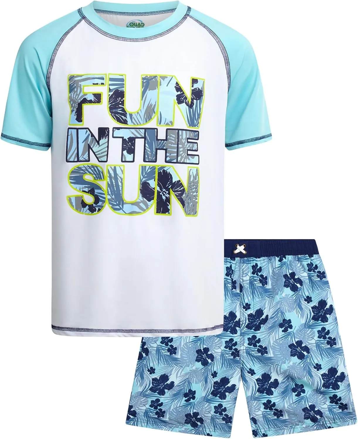 Boys Rash Guard Swimsuit Set - Kids Short Sleeve Bathing Suit Swimwear Sets (Sizes: 5-12)