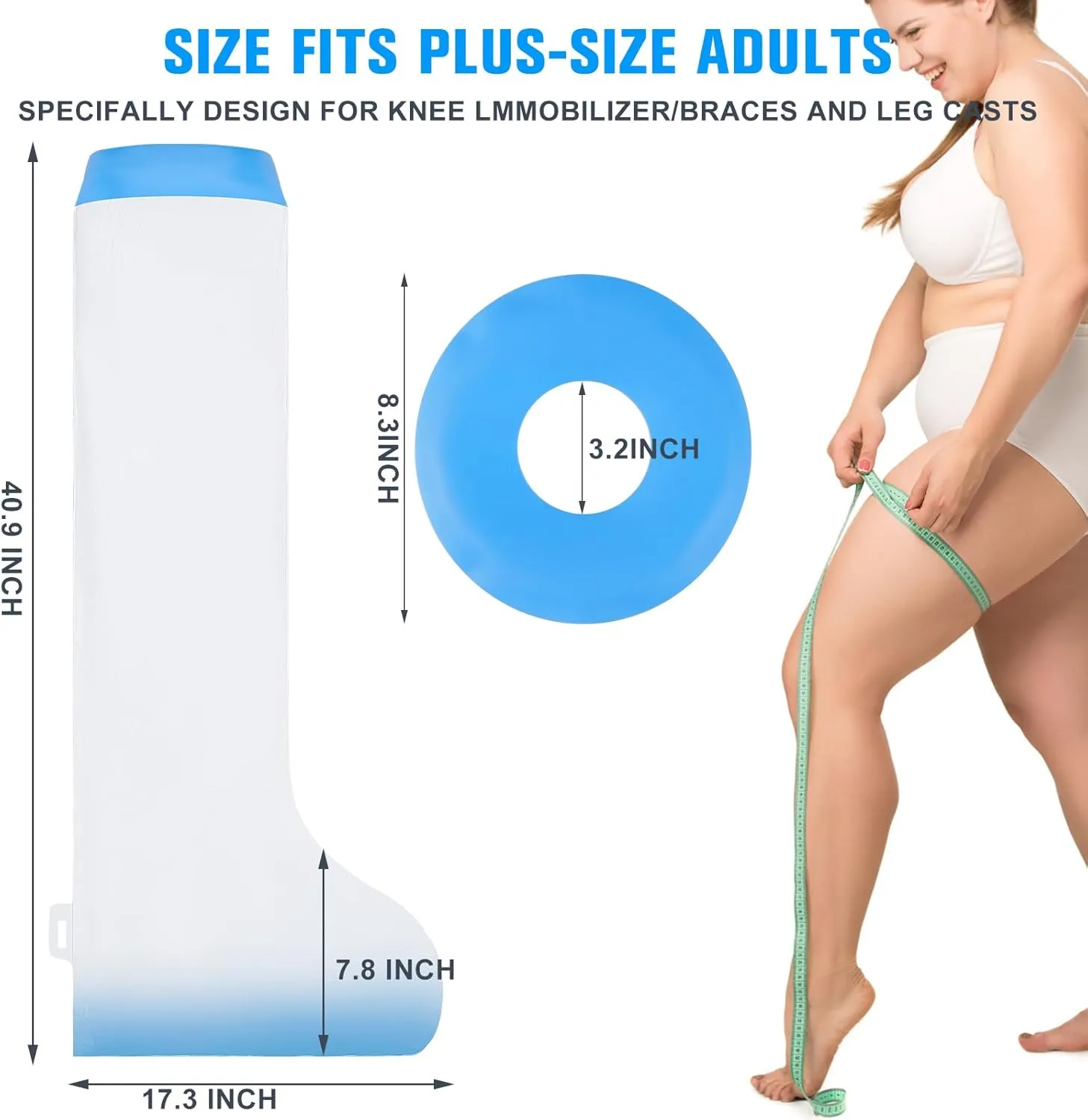 Cast Covers for Shower Leg Waterproof Extra Wide Full Foot Cast Protector Reusable After Knee Surgery with Hanging Hook Non-Slip Bottom Cast Shower for Plus Size Adults Surgery Casts Boots Fits Leg Size 10"-29"