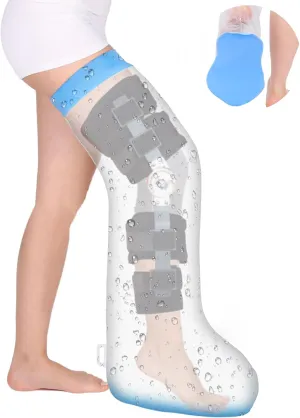 Cast Covers for Shower Leg Waterproof Extra Wide Full Foot Cast Protector Reusable After Knee Surgery with Hanging Hook Non-Slip Bottom Cast Shower for Plus Size Adults Surgery Casts Boots Fits Leg Size 10"-29"