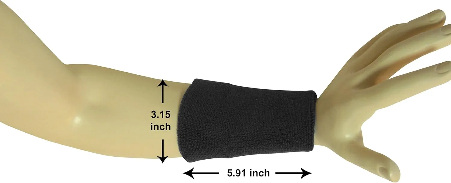 COUVER Absorbent Soft Durable 6 inch Extra Long Thick Sports Wristband Sweatband (1 Piece)