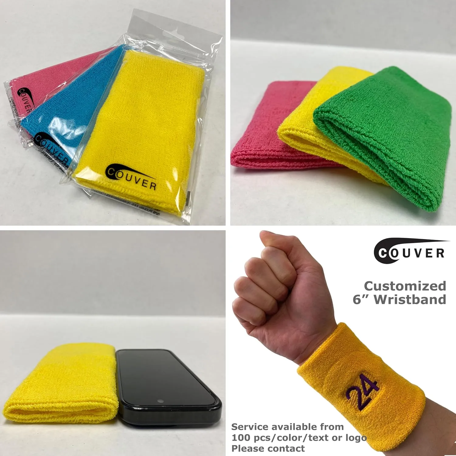 COUVER Absorbent Soft Durable 6 inch Extra Long Thick Sports Wristband Sweatband (1 Piece)