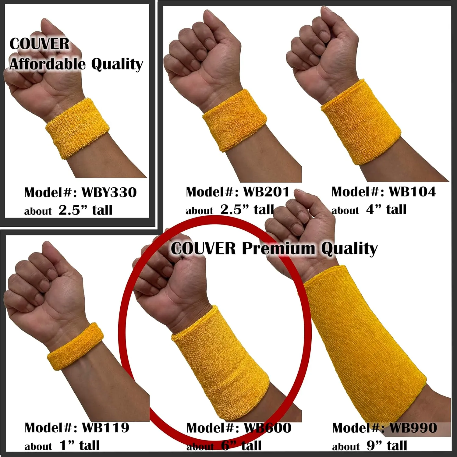 COUVER Absorbent Soft Durable 6 inch Extra Long Thick Sports Wristband Sweatband (1 Piece)
