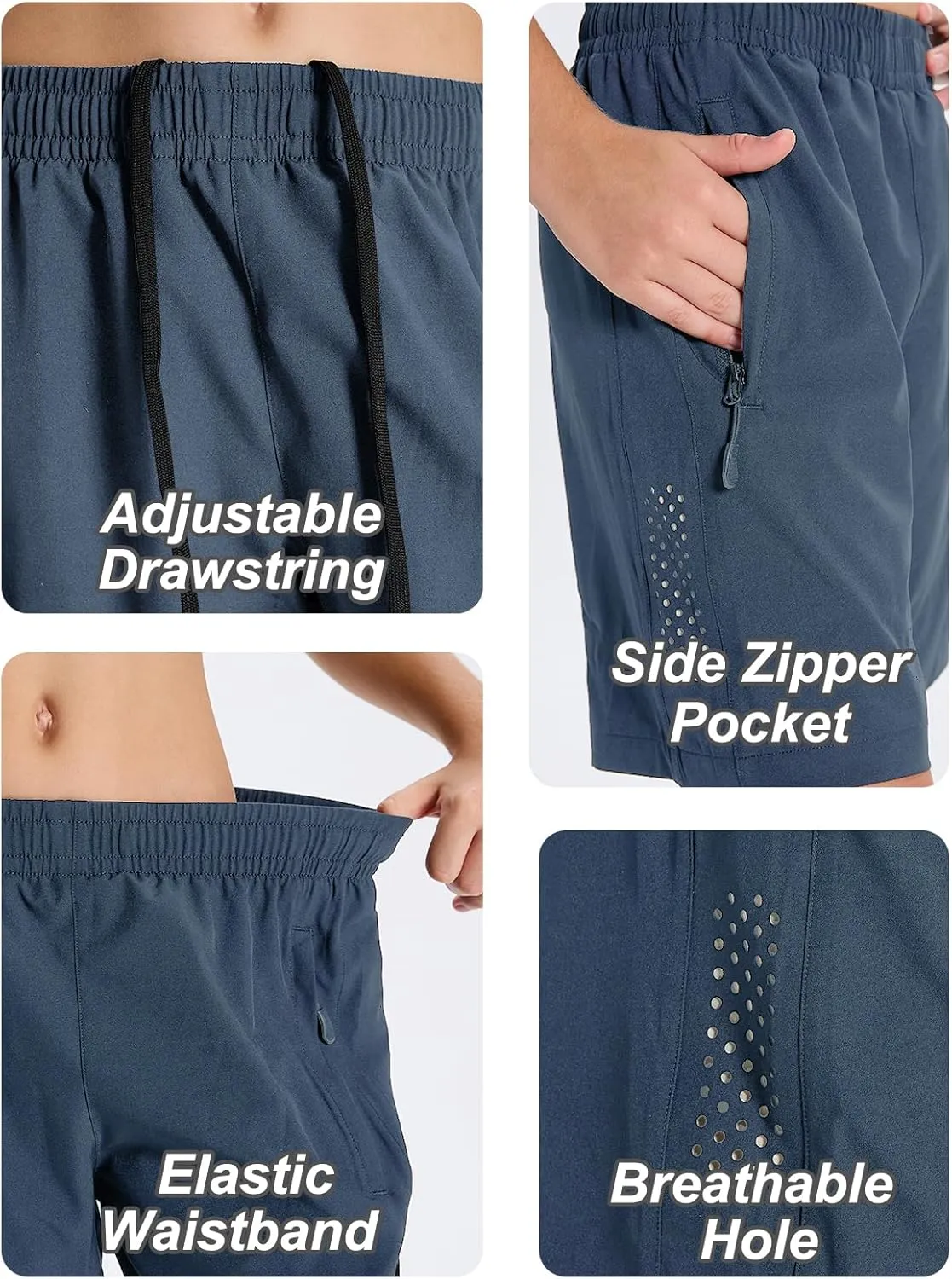 DEVOROPA Youth Boys Athletic Running Shorts Lightweight Quick Dry Sports Workout Gym Hiking Shorts Zip Pockets UPF 50 