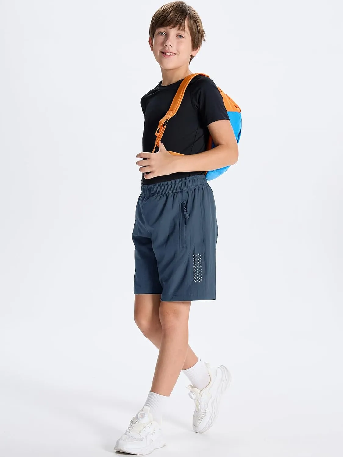 DEVOROPA Youth Boys Athletic Running Shorts Lightweight Quick Dry Sports Workout Gym Hiking Shorts Zip Pockets UPF 50 