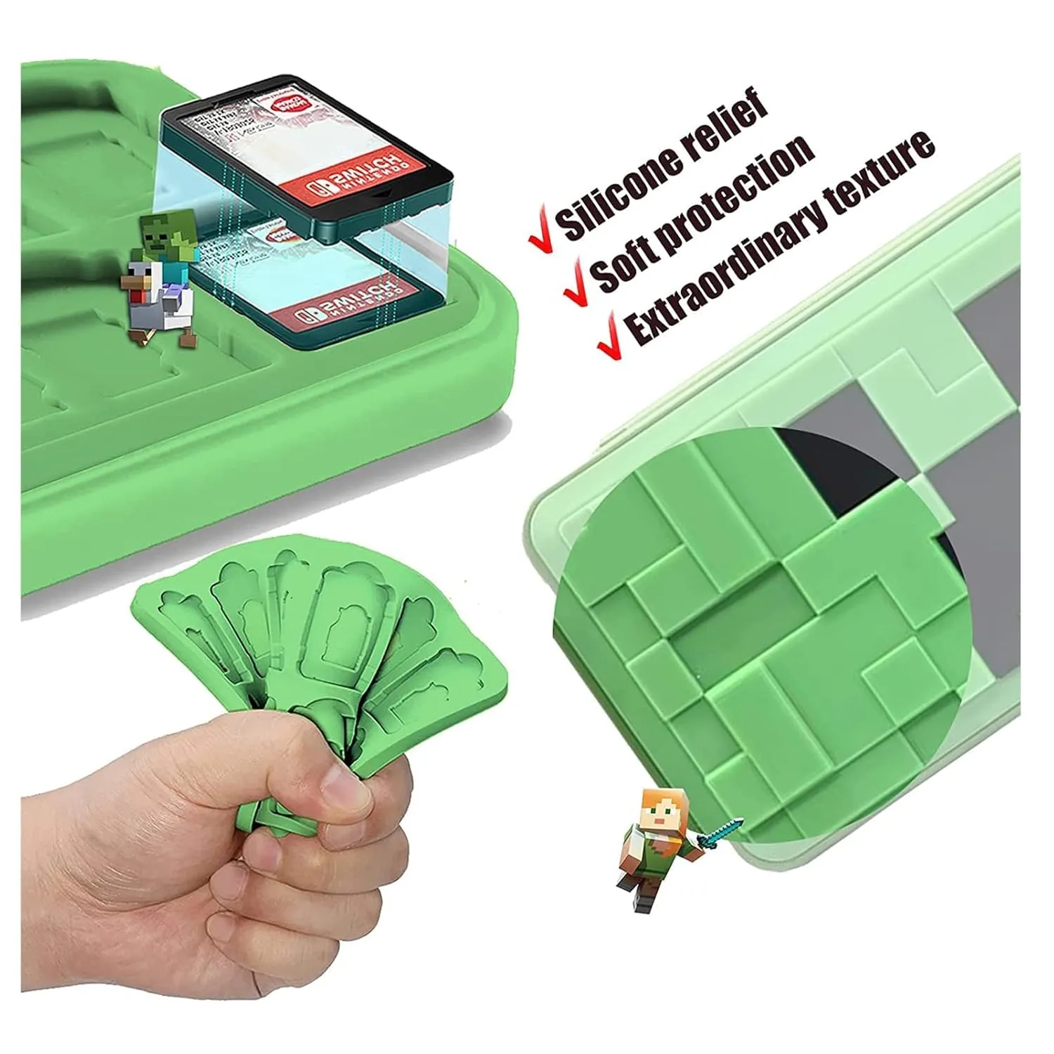 doepeBAE Game Card Case for Nintendo Switch,3D Dynamic Visual Change Game Card Holder,Creative Game Card Storage Box,Large Capacity Switch Game Card Organizer with 24 Card Slots (M Green 24)