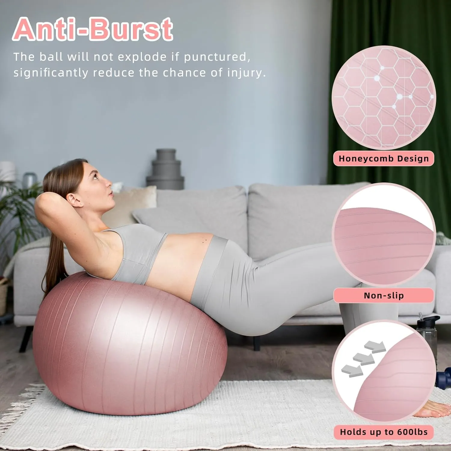 Exercise Ball, Pilates Ball for Pregnancy, Swiss Balance Ball with Pump,Multiple Sizes Stability Ball Chair for Office, Home Gym, Fitness, Workout and Physical Therapy