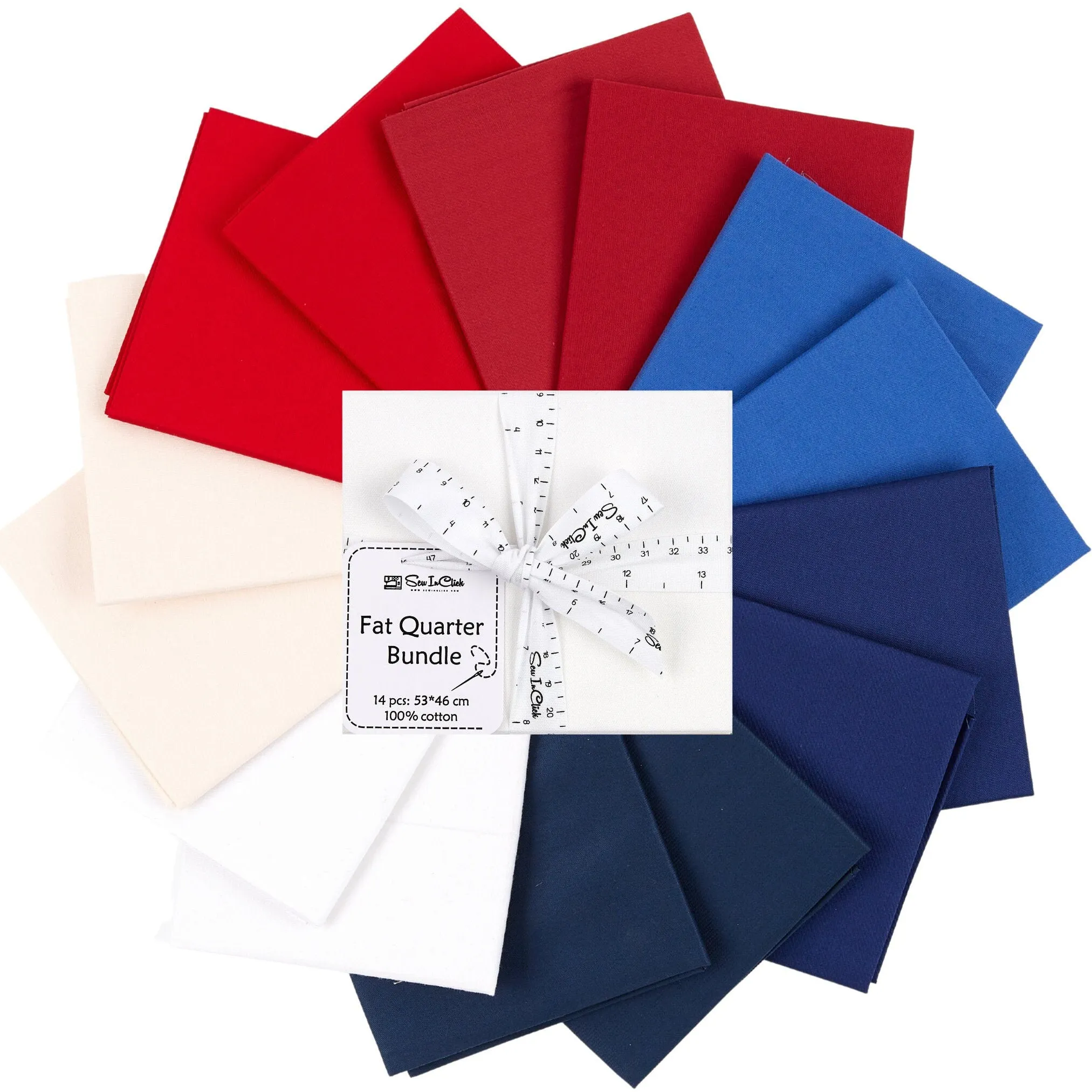 Fat Quarter Bundle -100% Cotton | Pure Solids | Patriotic USA Flag colors | Red Blue White  l Mix Colors | Quilting & Crafting Soft Fabric