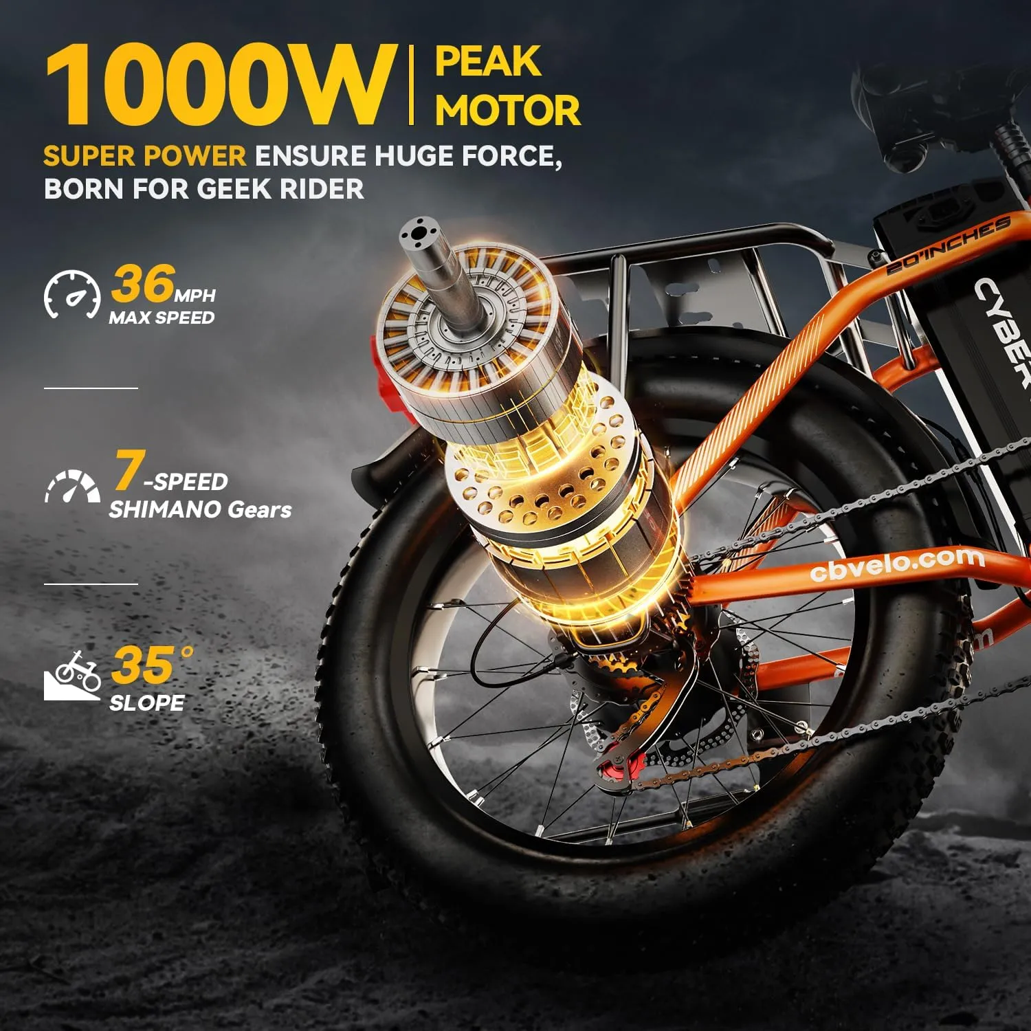 Folding Electric Bike for Adults  1000W Motor, 20"x3" Fat Tire, 80 Miles Range, All-Terrain E-Bike with 7-Speed, Front Suspension  Powerful Foldable Ebike for Commuter
