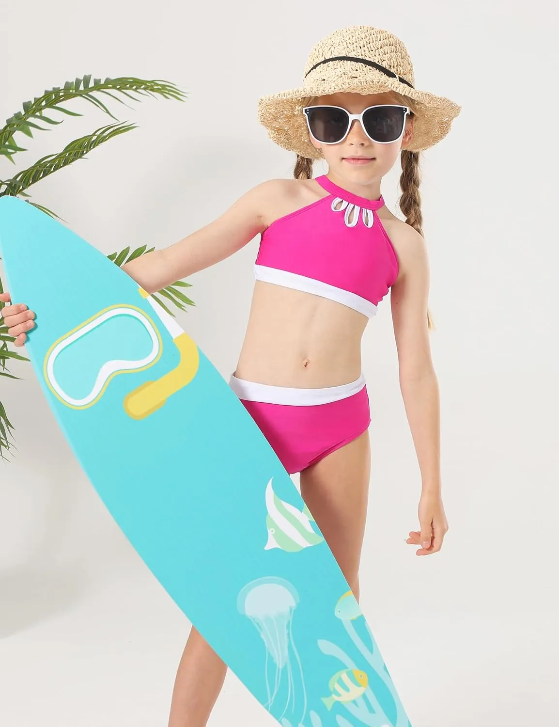 Girls' 3 Piece Swimsuit Bikini Set with Cover Up Skirt Boho Floral Bathing Suit for Beach Pool 7-16 Years