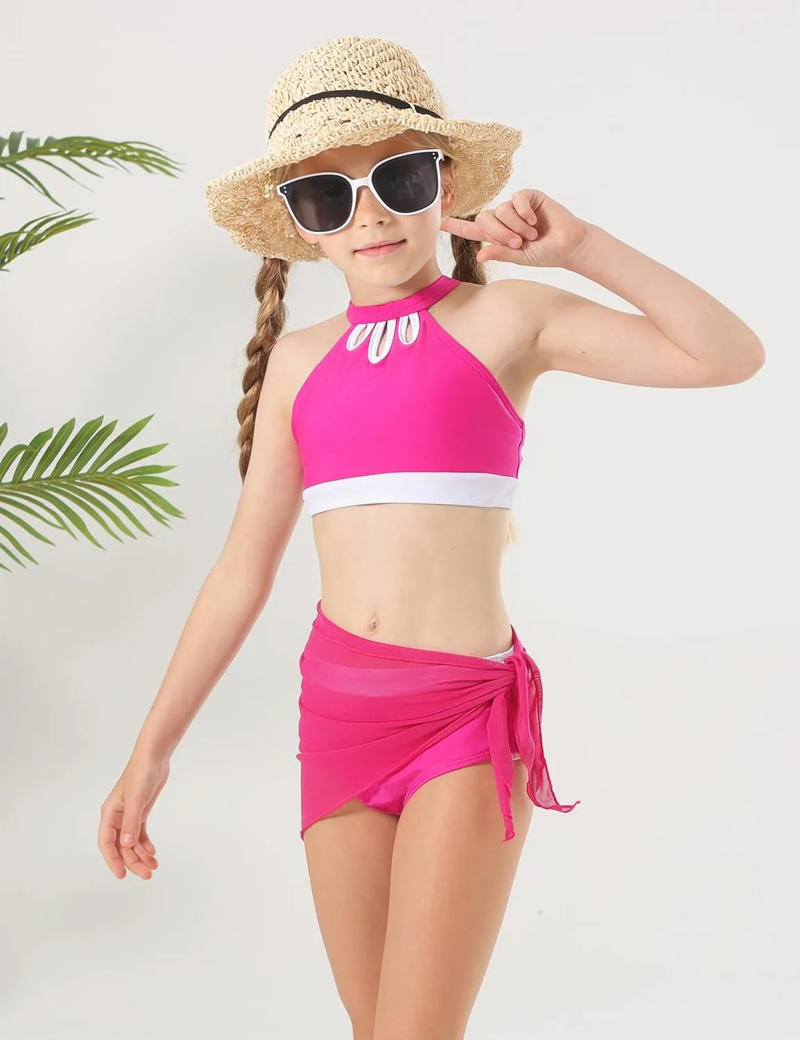 Girls' 3 Piece Swimsuit Bikini Set with Cover Up Skirt Boho Floral Bathing Suit for Beach Pool 7-16 Years