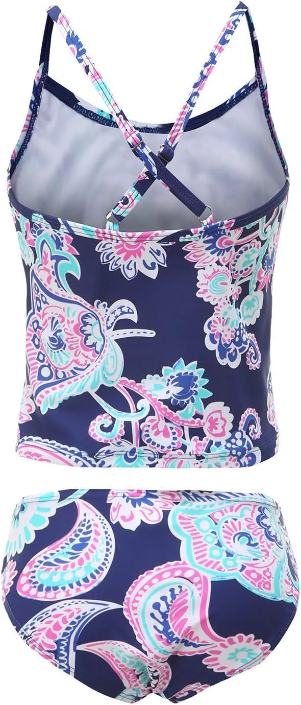 Girls Two Piece Tankini Swimsuit Hawaiian Ruffle Swimwear Bathing Suit Set