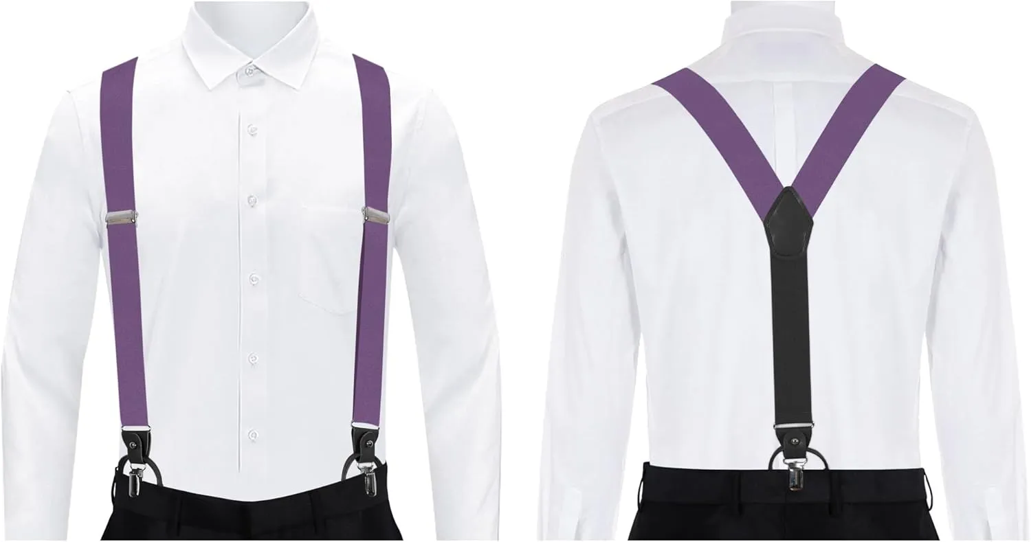 Jacob Alexander Men's Solid Fabric Suspenders Braces Convertible Leather Ends and Clips Y-Back