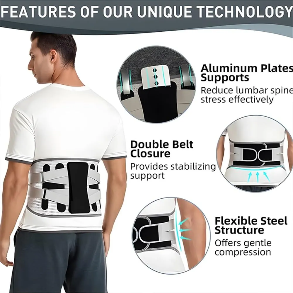 Lumbar Support Belt Lower Back Brace Disc Herniation Orthopedic Waist Support Brace Lumbar Decompression Belt With Large Area Aluminum For Lower Back Pain Relief, Sciatica (Black L)