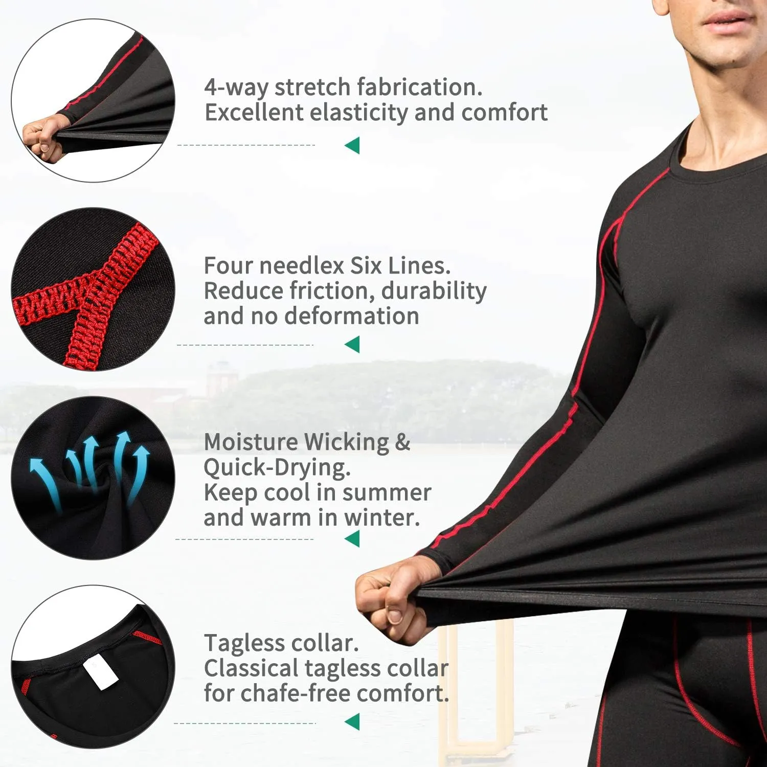 Men's Compression Shirts Long Sleeve Gym Athletic Gym Workout Undershirts Active Dry Fit Base Layer Running Top