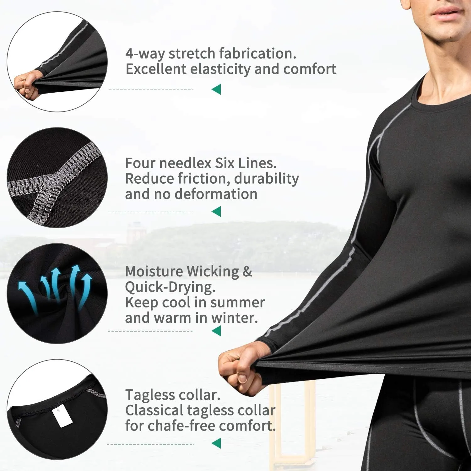 Men's Compression Shirts Long Sleeve Gym Athletic Gym Workout Undershirts Active Dry Fit Base Layer Running Top