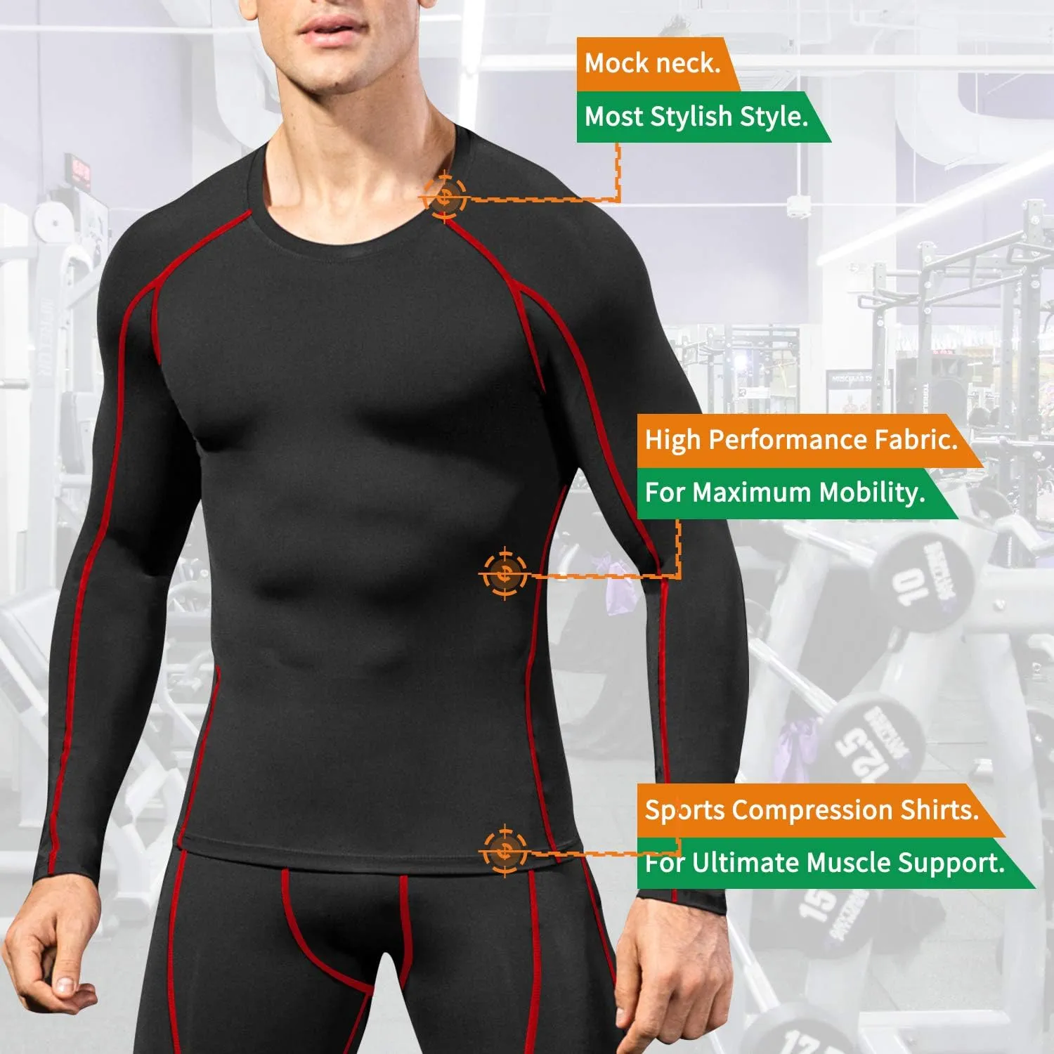 Men's Compression Shirts Long Sleeve Gym Athletic Gym Workout Undershirts Active Dry Fit Base Layer Running Top