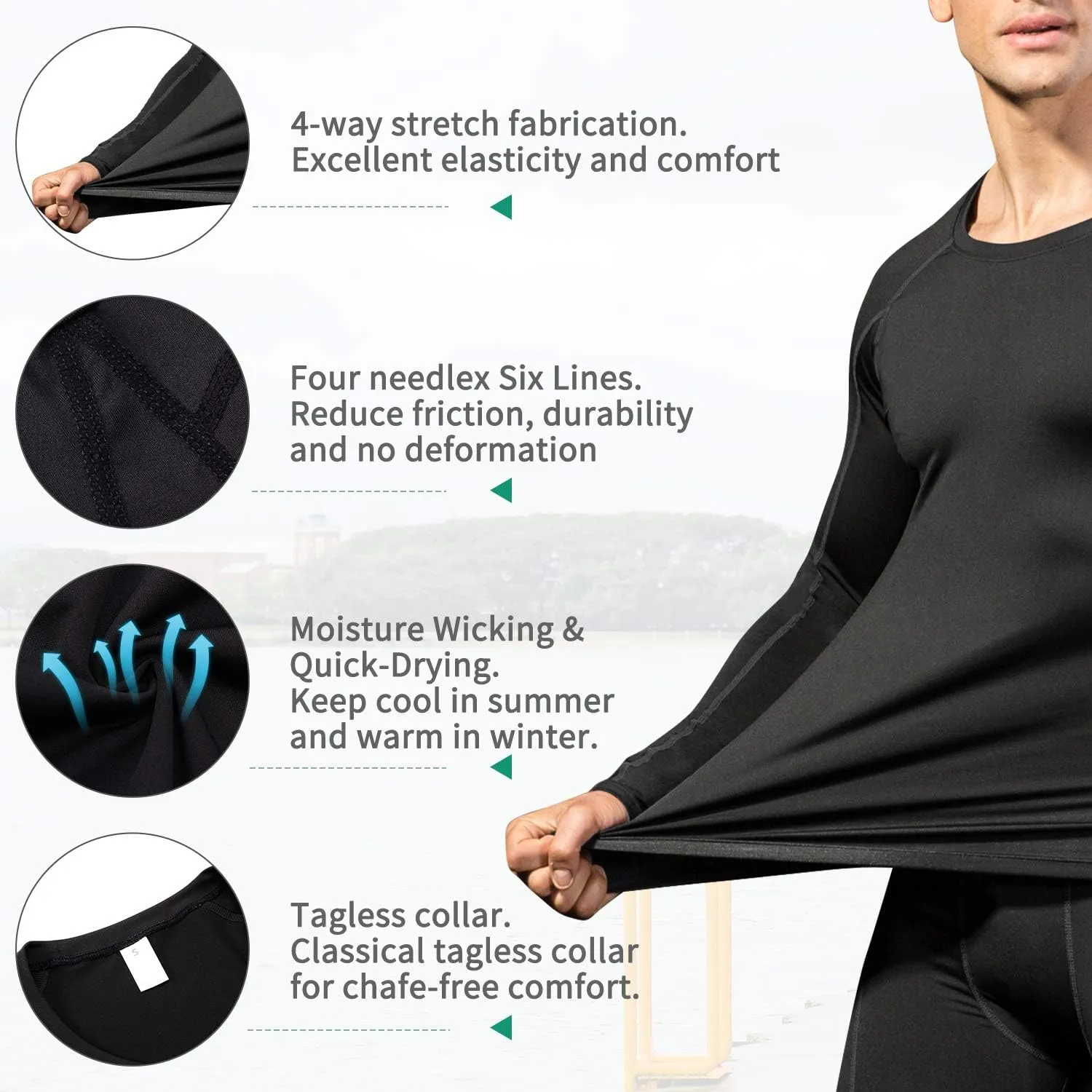 Men's Compression Shirts Long Sleeve Gym Athletic Gym Workout Undershirts Active Dry Fit Base Layer Running Top