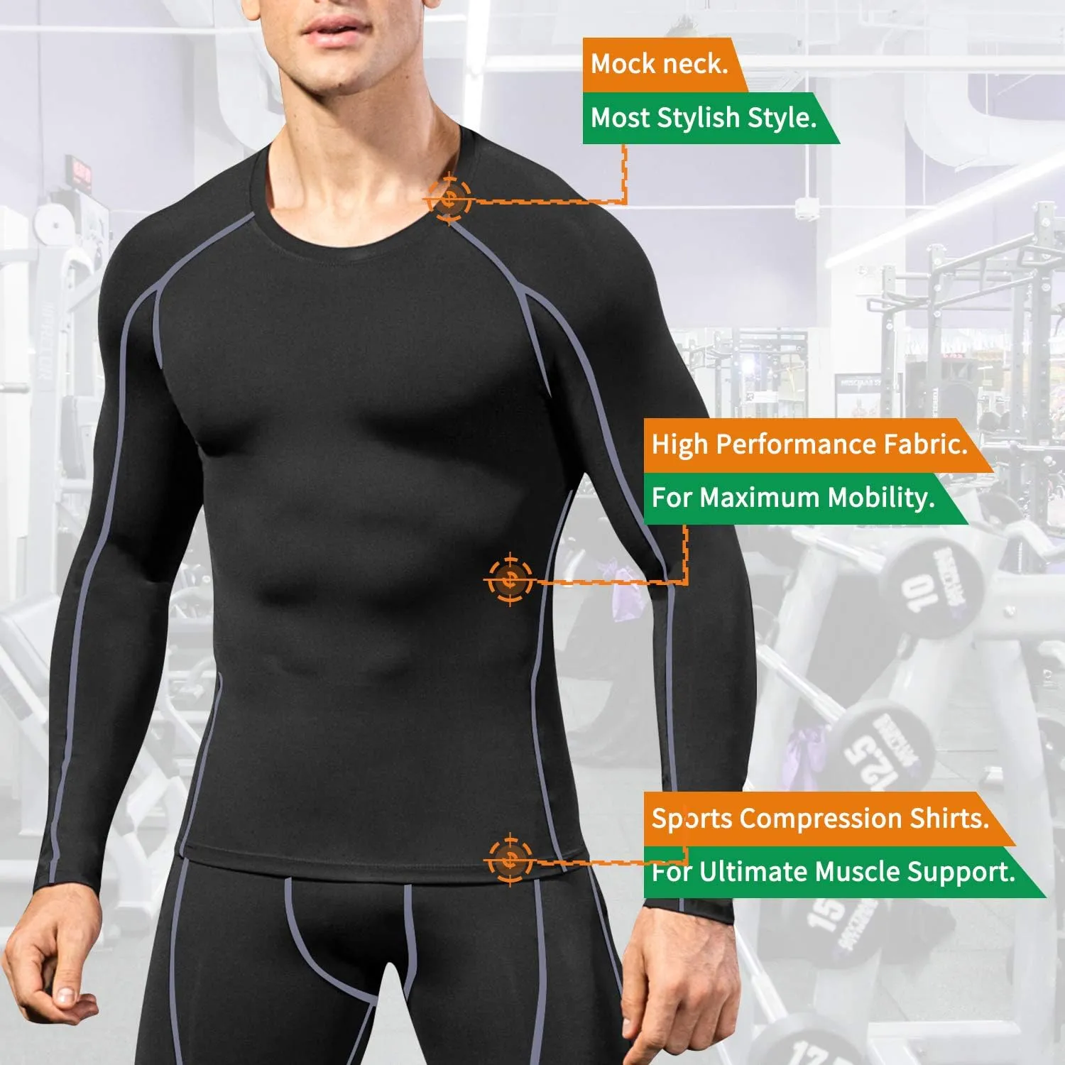 Men's Compression Shirts Long Sleeve Gym Athletic Gym Workout Undershirts Active Dry Fit Base Layer Running Top