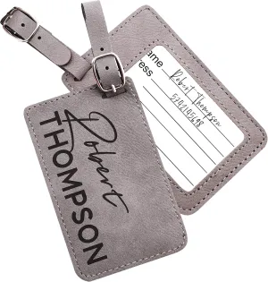 Personalized Leather Luggage Tags Gifts with Engraved Design and Name - Traveler Gifts for Women, Men, Kids - Custom Suitcase Tag for Honeymoon - Gifts for Travelers | Gray