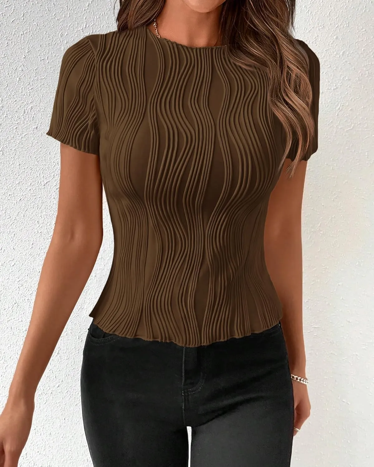 PRETTYGARDEN Women's Summer Tops 2025 Casual Short Sleeve Crewneck Slim Fit T Shirts Basic Knit Y2K Top Textured Blouse