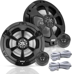 Pyle Two Way Marine Speaker System, One Pair 6.5'' Black Two-Way Marine Component Speaker, 240 Watts Max Power with 4 Ohm Impedance, Waterproof, Butyl Surround Sound and Surface Mount Capability