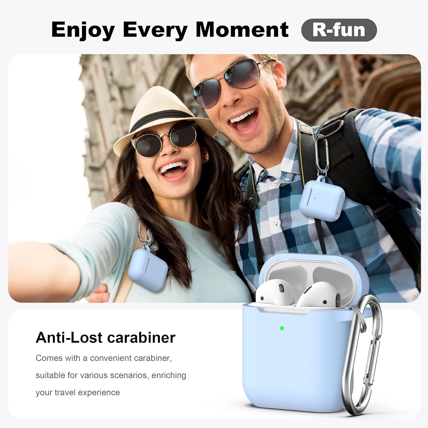 R-fun Compatible with AirPods Case Cover, Soft Silicone Protective Cover with Keychain for Women Men Compatible with Apple AirPods 2nd 1st Generation Charging Case, Front LED Visible,Sky Blue