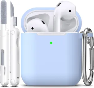R-fun Compatible with AirPods Case Cover, Soft Silicone Protective Cover with Keychain for Women Men Compatible with Apple AirPods 2nd 1st Generation Charging Case, Front LED Visible,Sky Blue