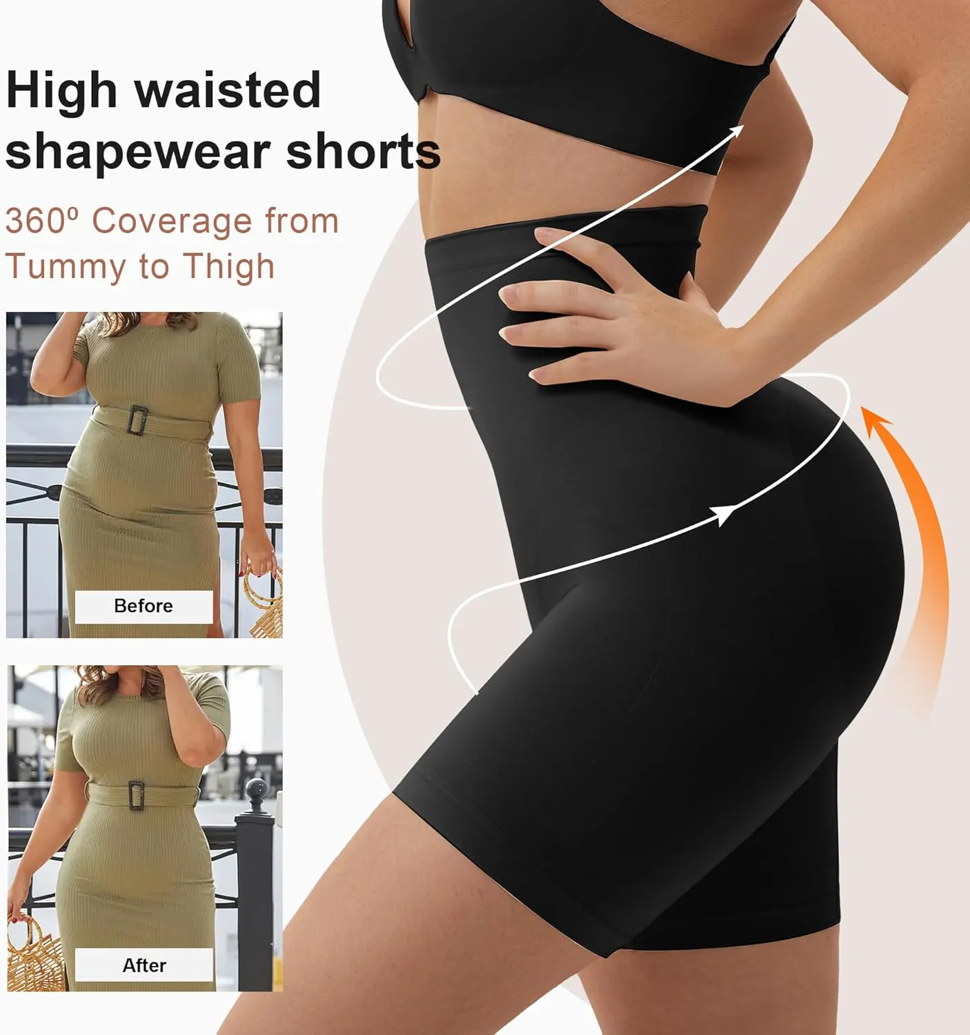SHAPERX High-Waist Tummy Control Shapewear Shorts for Women Seamless Body Shaper for All-Day Wear Under Dresses