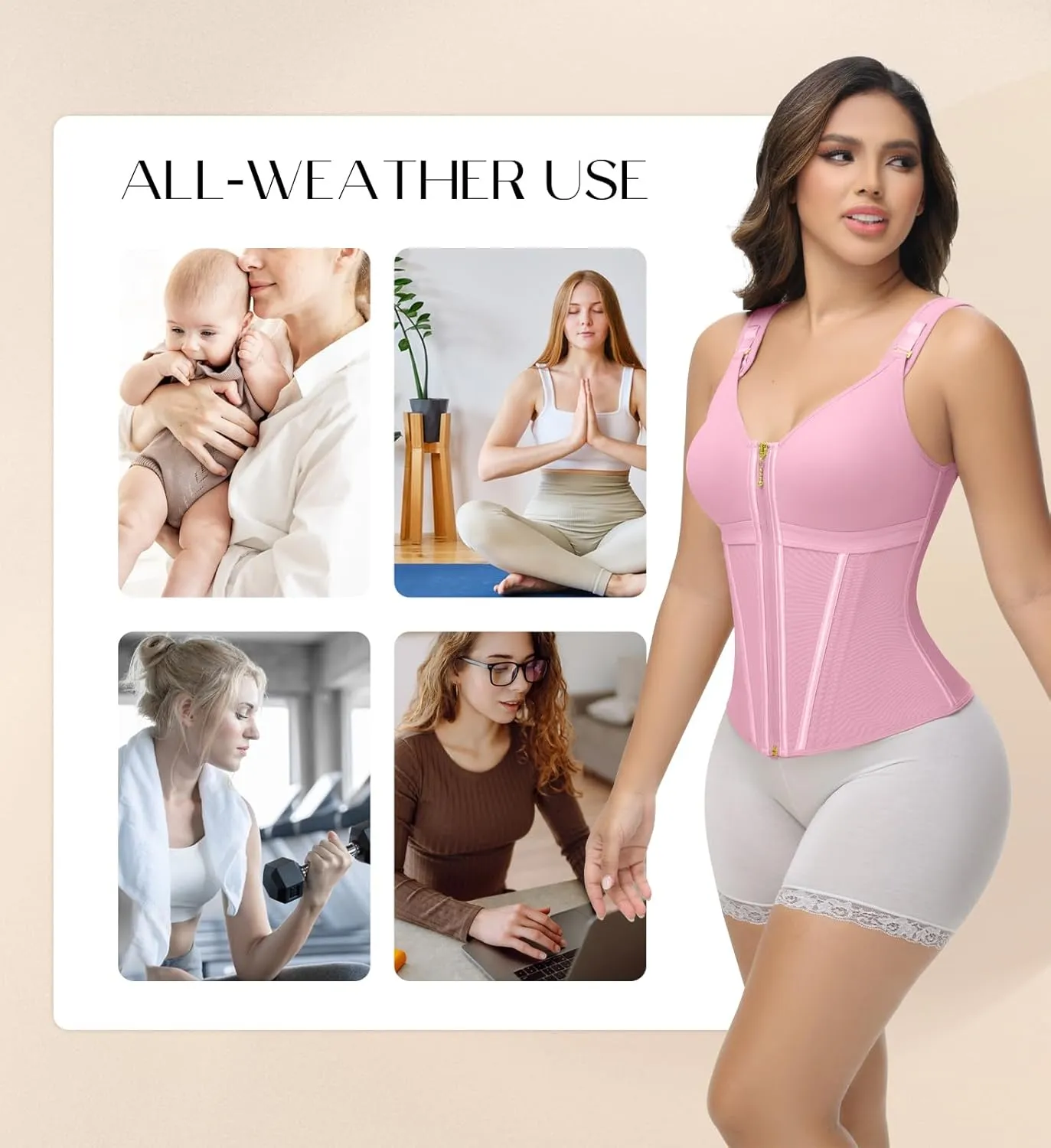 SHAPSHE Waist Trainer Corset for Women Tummy Control Sport Workout Body Shaper Vest for Women Postpartum Gym Zipper and Hooks