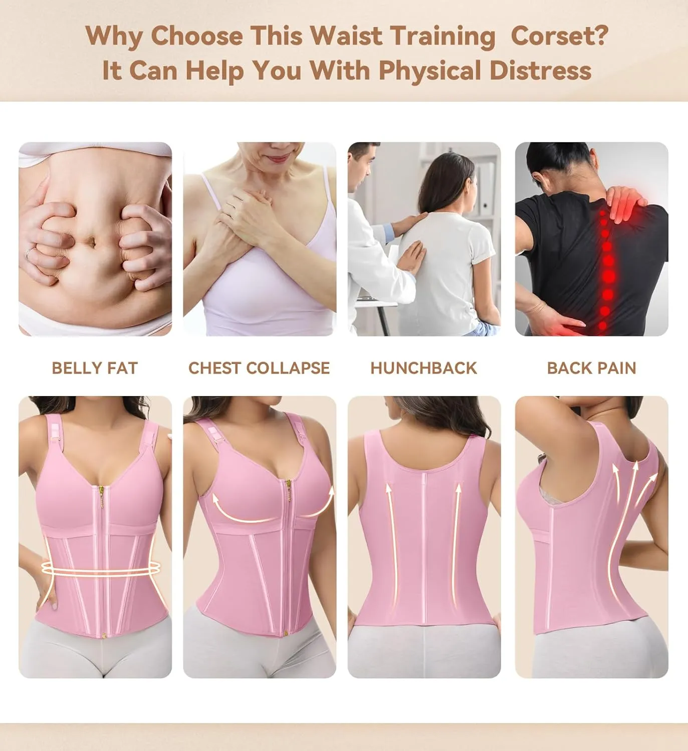 SHAPSHE Waist Trainer Corset for Women Tummy Control Sport Workout Body Shaper Vest for Women Postpartum Gym Zipper and Hooks