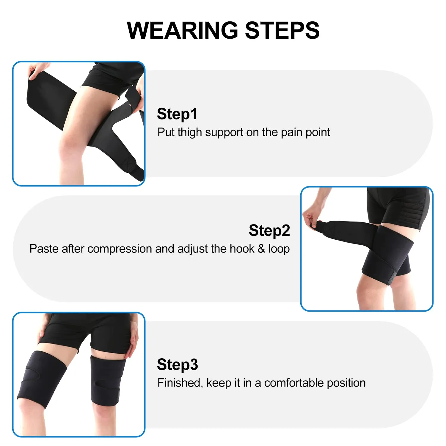 supregear Thigh Wraps Support, 2-Pack Non-Slip Compression Thigh Sleeve Hamstring Quad Wrap Adjustable Neoprene Upper Leg Brace Leg Slimmer for Women Men Pulled Groin Muscle, Quadriceps, Black, M
