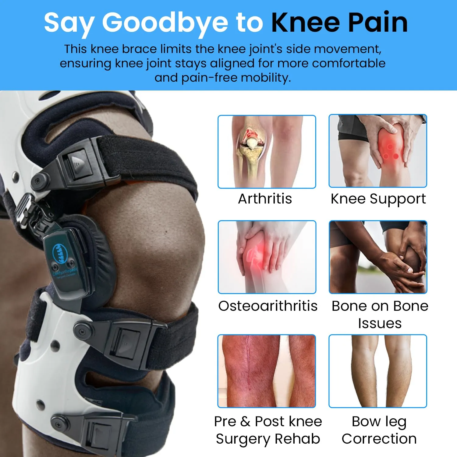 UPGRADED Comfyorthopedic Unloader Knee Brace for Men & Women Osteoarthritis Bone on Bone Arthritis Offloader, Knock Knee Correction, Medial Knee Joint Pain Relief OA Brace L1851 L1843 with Built-in Hex Key HSA/FSA Approved, Right