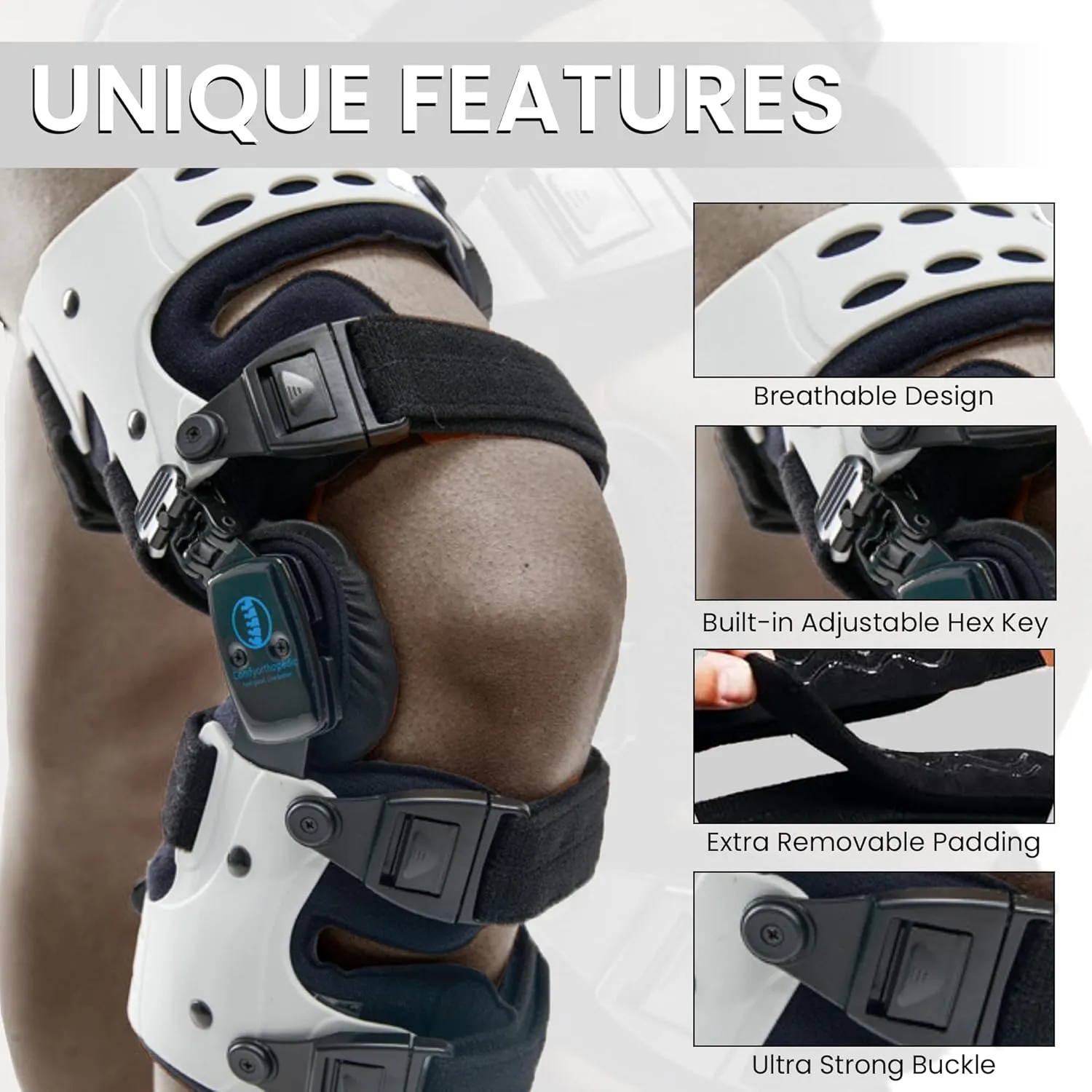 UPGRADED Comfyorthopedic Unloader Knee Brace for Men & Women Osteoarthritis Bone on Bone Arthritis Offloader, Knock Knee Correction, Medial Knee Joint Pain Relief OA Brace L1851 L1843 with Built-in Hex Key HSA/FSA Approved, Right