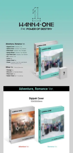 WANNA ONE [1=1 POWER OF DESTINY] 1st Album 2Ver SET 2CD 2ea Photo Book(each 120p) 2ea Sleeve Cover 2p Stamp Sicker  2p Flim Photo Card 2ea Lyrics 2ea Golden Ticket Tracking Number K-POP SEALED