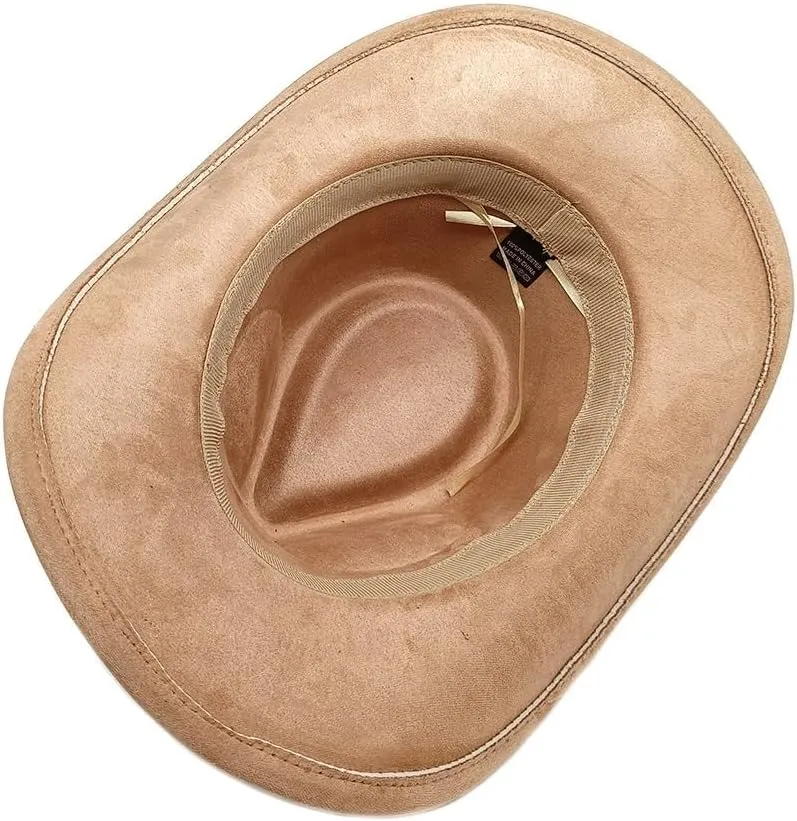Women's Men's Classic Suede Cowboy Hat Retro Felt Cowgirl Hat Wide Brim Bowler Cap Church Fedora Hat with Belt Buckle