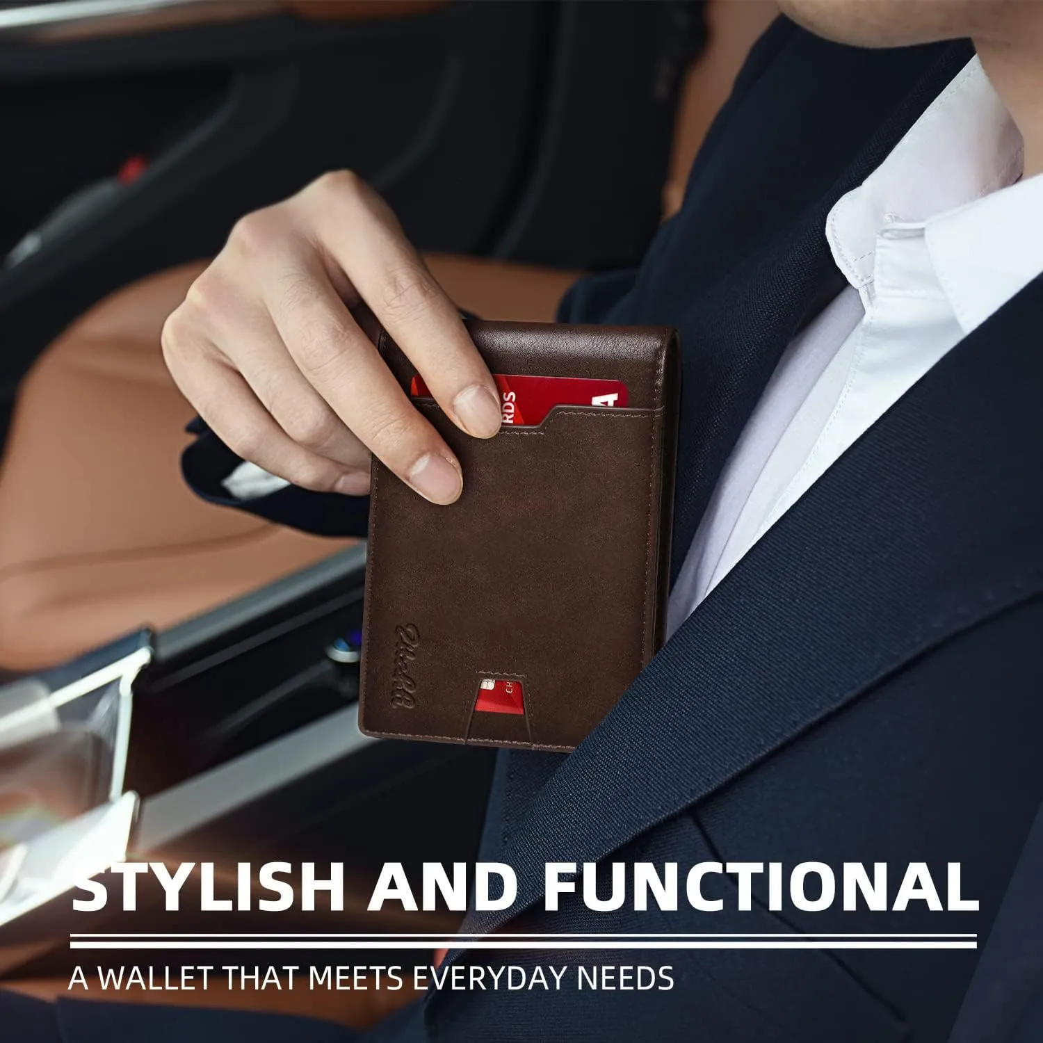 Zitahli Mens-Wallet-Slim-Leather-RFID Blocking Wallet for Men Minimalist Bifold Credit Card Holder with Gift Box