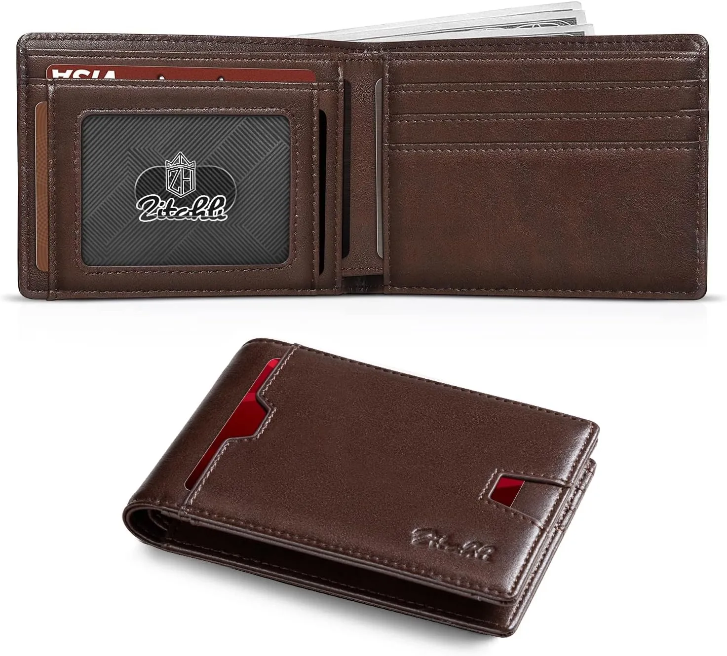 Zitahli Mens-Wallet-Slim-Leather-RFID Blocking Wallet for Men Minimalist Bifold Credit Card Holder with Gift Box