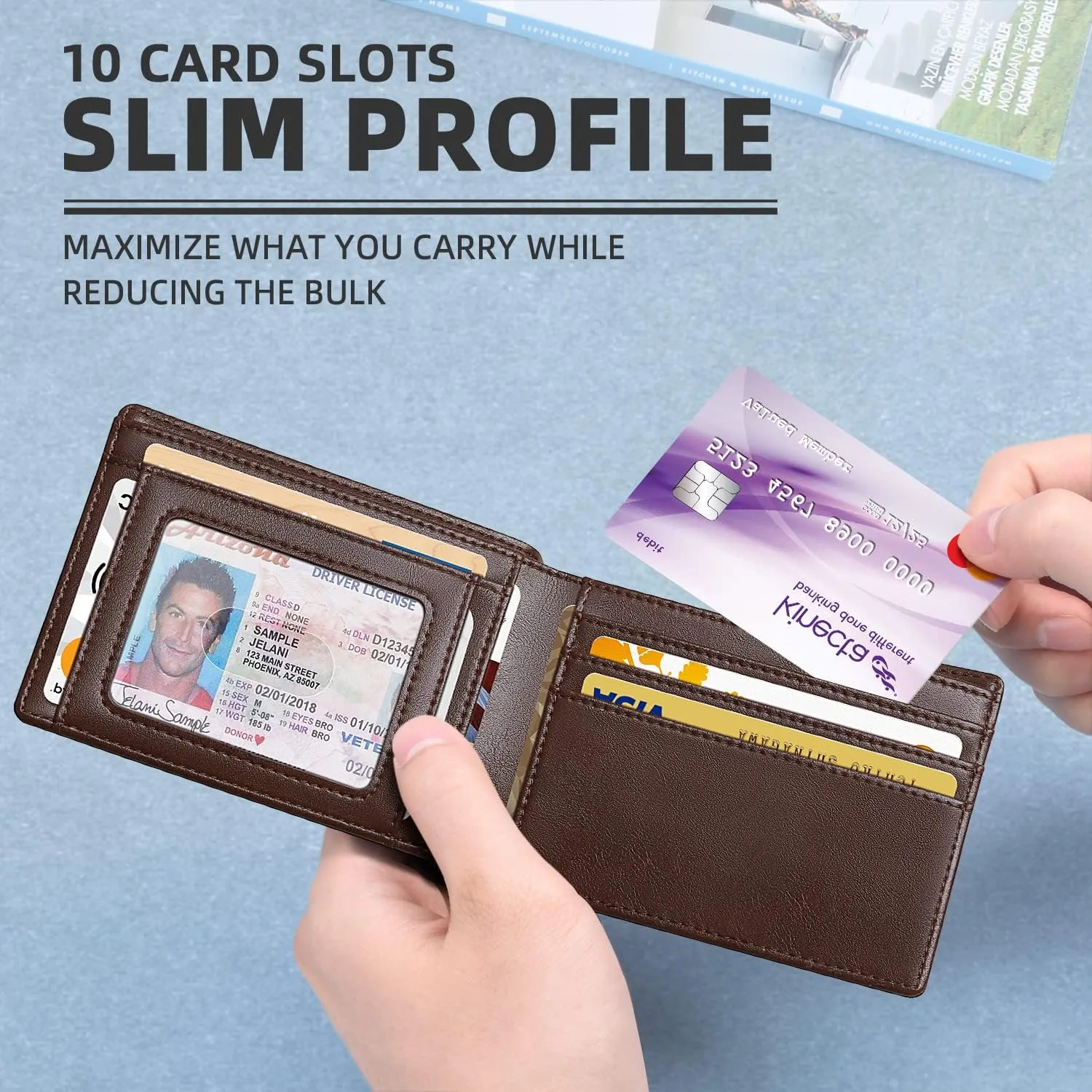 Zitahli Mens-Wallet-Slim-Leather-RFID Blocking Wallet for Men Minimalist Bifold Credit Card Holder with Gift Box