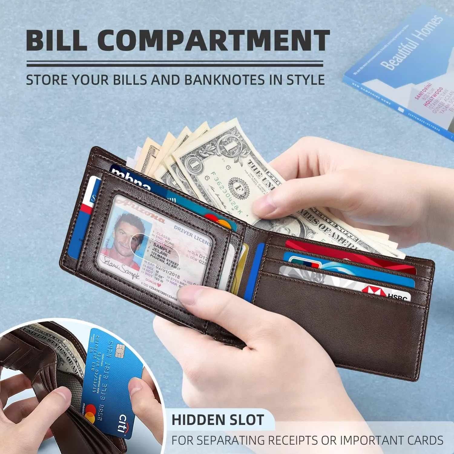 Zitahli Mens-Wallet-Slim-Leather-RFID Blocking Wallet for Men Minimalist Bifold Credit Card Holder with Gift Box